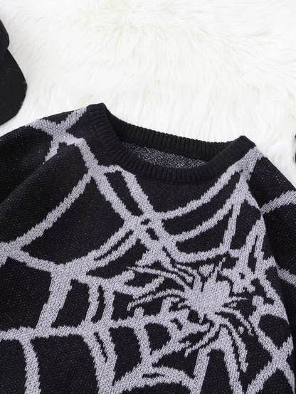 New Popular Autumn and Winter Spider Web Jacquard Pattern Pullover Sweater Casual round Neck Knitted Men'S Pullover