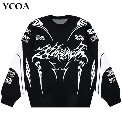 Men Winter Sweater Coat Knitwear Oversized Goth Long Sleeve Tops Korean Fashion Streetwear Y2K Harajuku Pullover Jumper Clothing