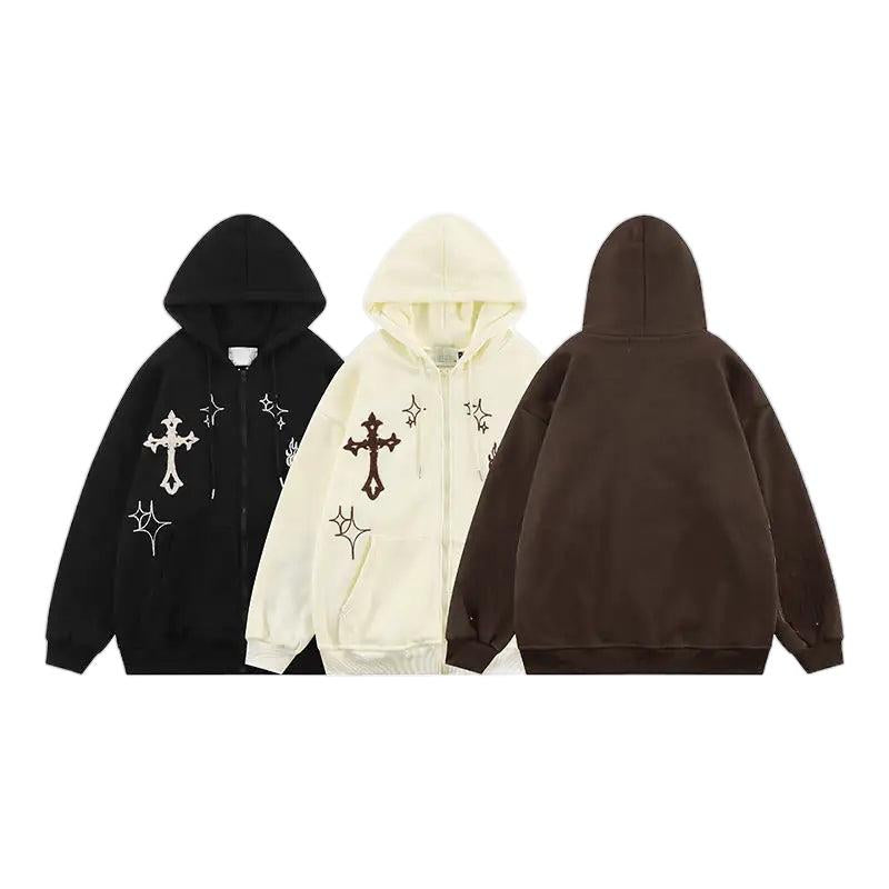 Cross Embroidery Hoodie Menswear