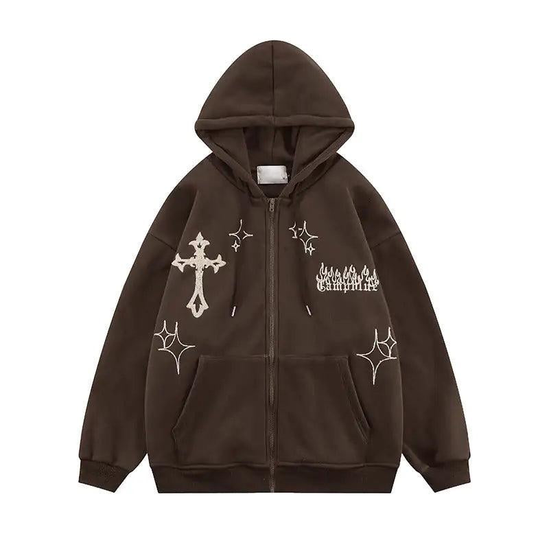 Cross Embroidery Hoodie Menswear