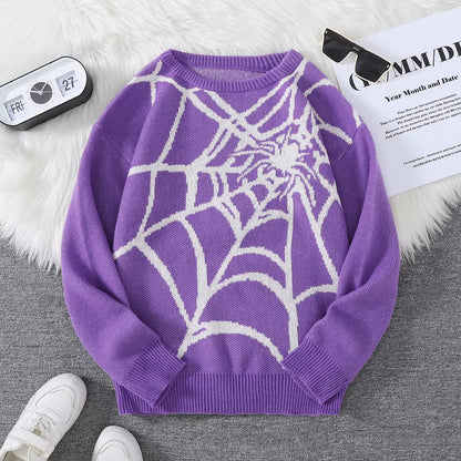 New Popular Autumn and Winter Spider Web Jacquard Pattern Pullover Sweater Casual round Neck Knitted Men'S Pullover