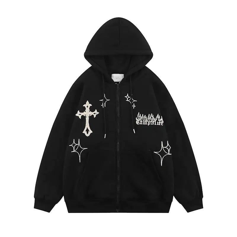 Cross Embroidery Hoodie Menswear